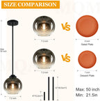 Mid-Century Gradient Gray Glass Globe Pendant Lights – Set of 2