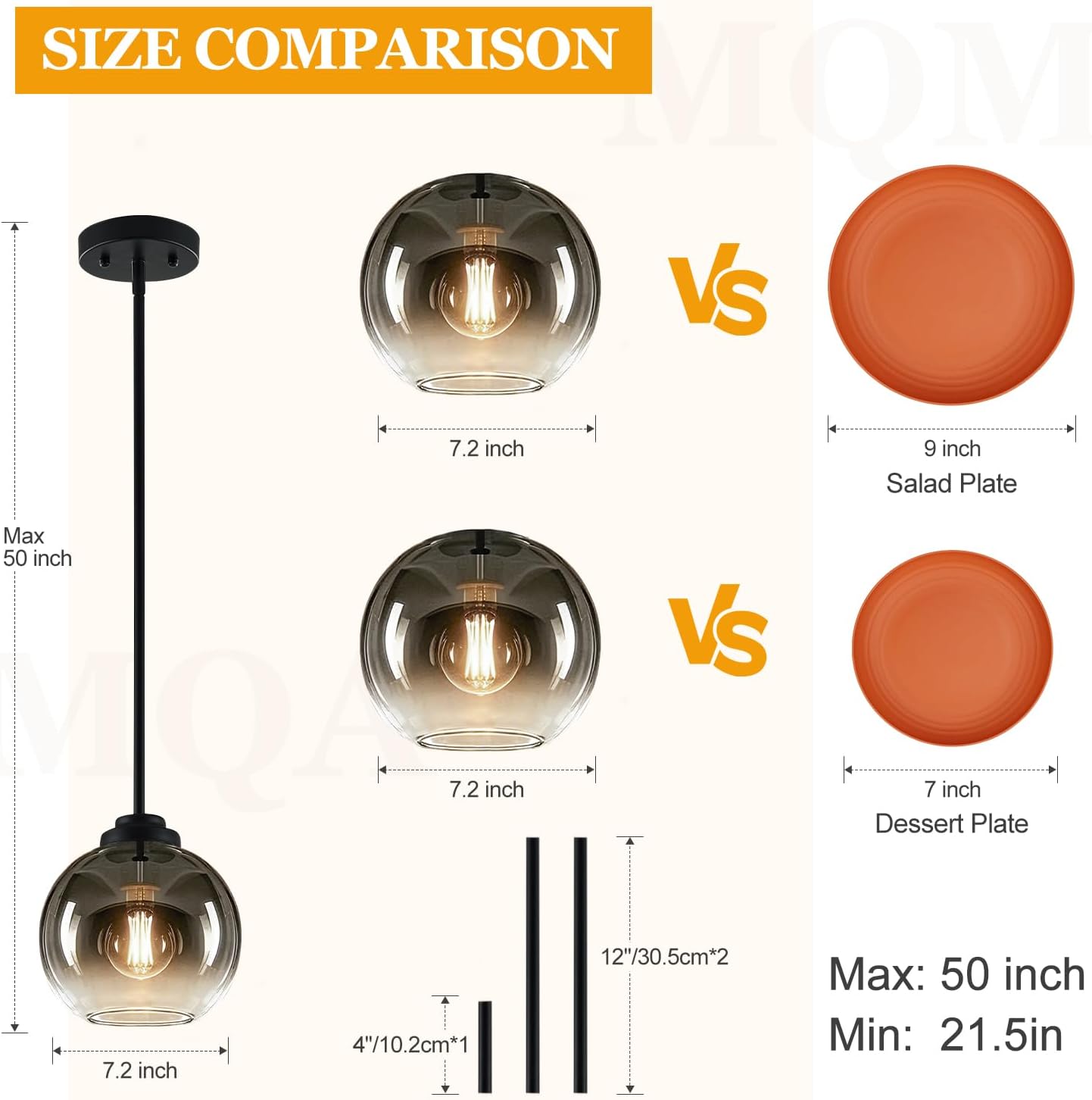 Mid-Century Gradient Gray Glass Globe Pendant Lights – Set of 2