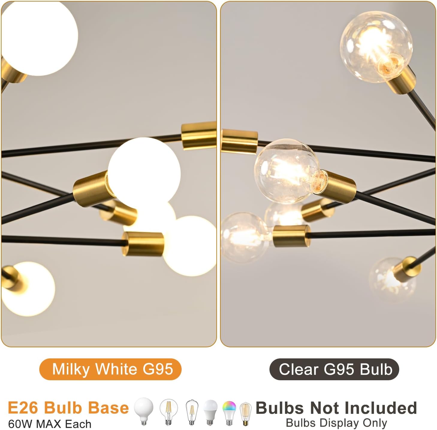 12-Light Modern Sputnik Chandelier in Brushed Gold & Matte Black