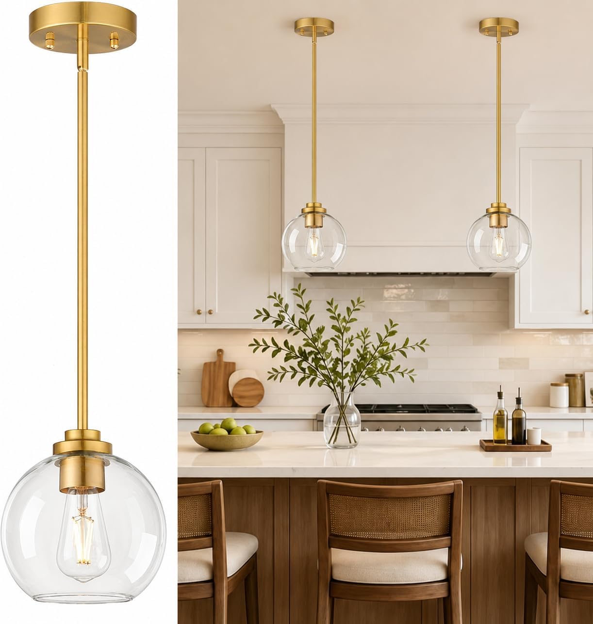 Mid-Century Gradient Gray Glass Globe Pendant Lights – Set of 2