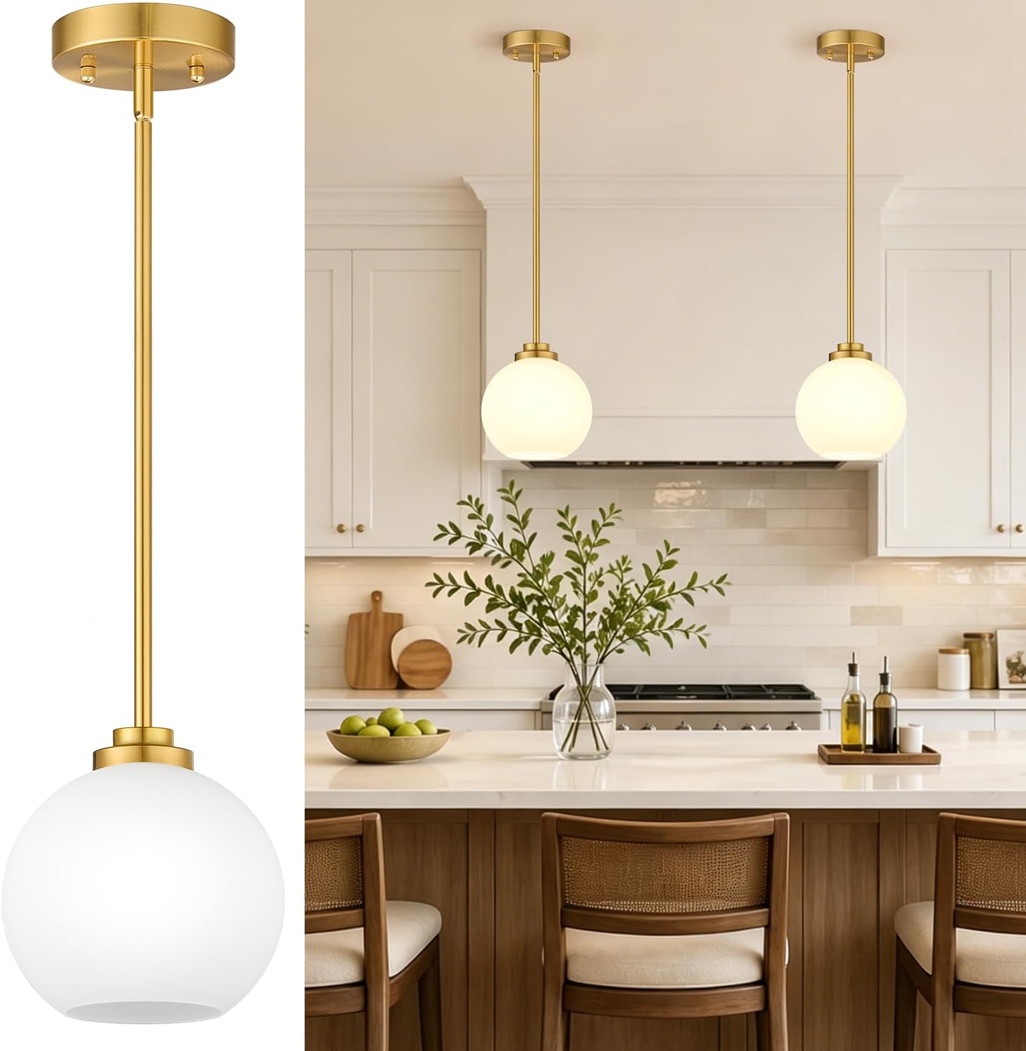 Mid-Century Gradient Gray Glass Globe Pendant Lights – Set of 2