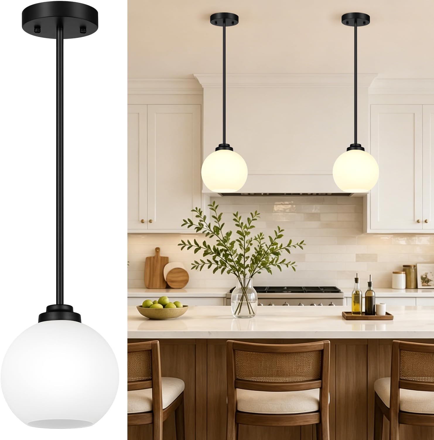 Mid-Century Gradient Gray Glass Globe Pendant Lights – Set of 2