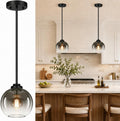 Mid-Century Gradient Gray Glass Globe Pendant Lights – Set of 2
