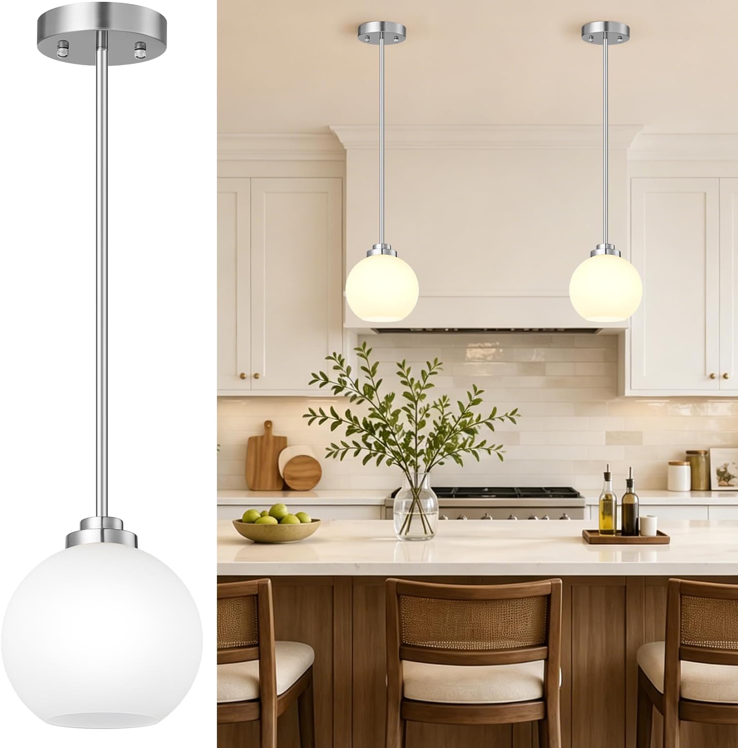 Mid-Century Gradient Gray Glass Globe Pendant Lights – Set of 2