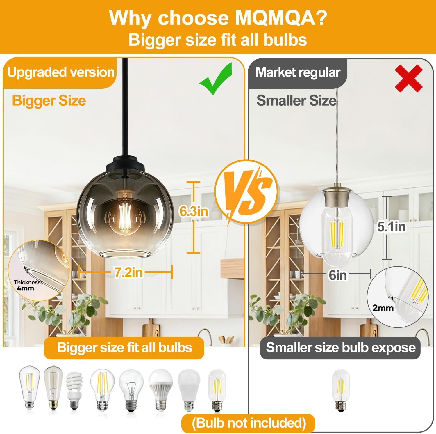 Mid-Century Gradient Gray Glass Globe Pendant Lights – Set of 2