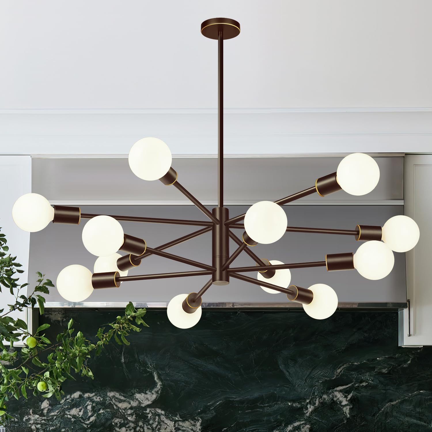 12-Light Modern Sputnik Chandelier in Brushed Gold & Matte Black