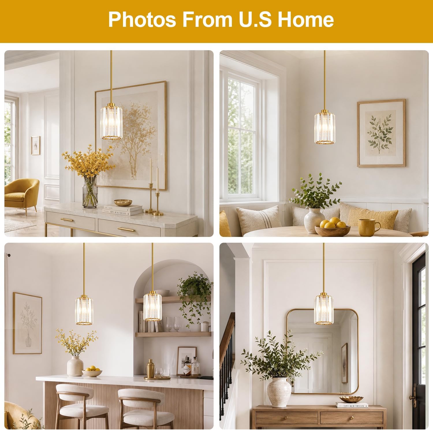 Modern Brushed Gold Crystal Pendant Lights – Set of 3