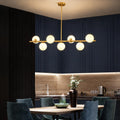 7-Light Mid-Century Gold Sputnik Chandelier with Milky White Glass Globes