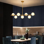 7-Light Mid-Century Gold Sputnik Chandelier with Milky White Glass Globes