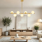 7-Light Mid-Century Gold Sputnik Chandelier with Milky White Glass Globes