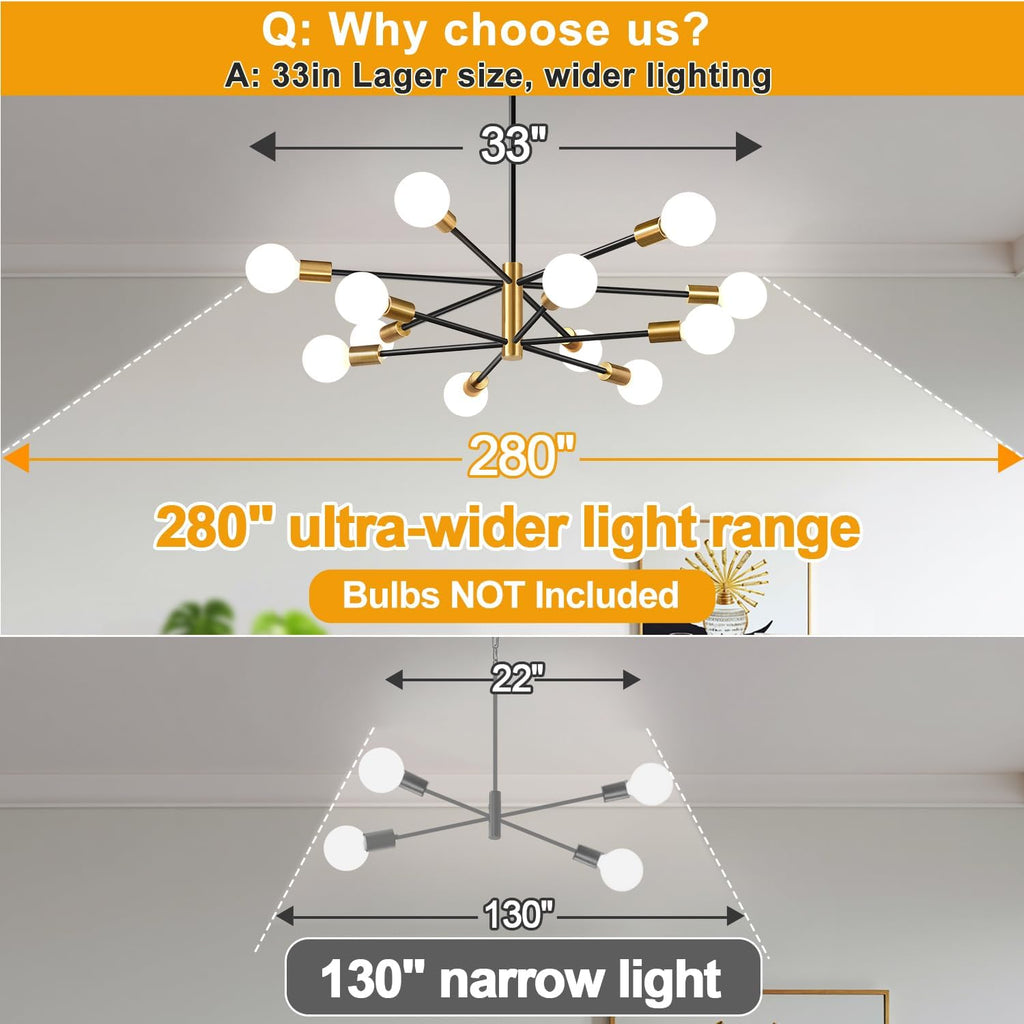 12-Light Black & Brushed Gold Sputnik Chandelier