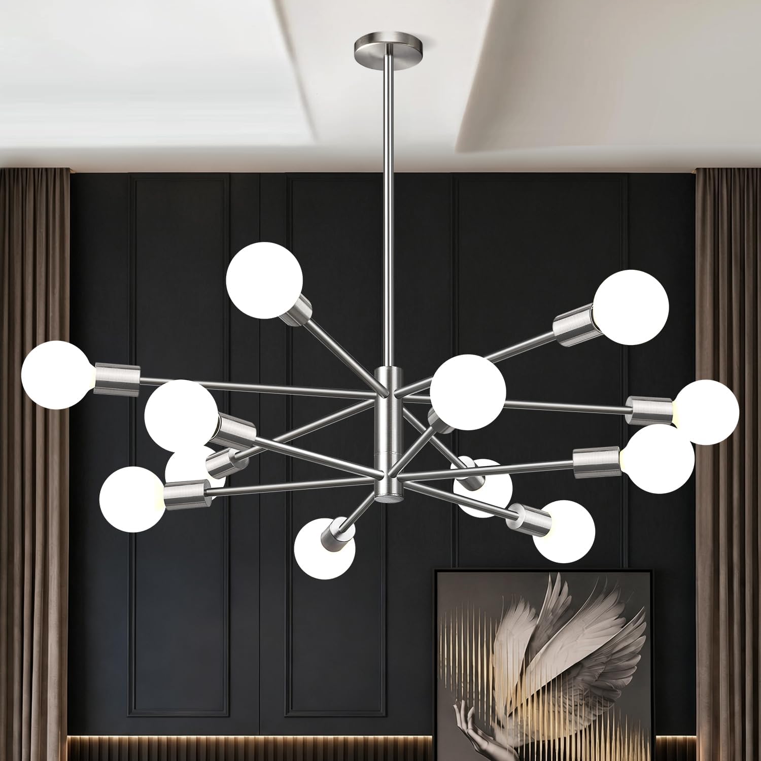 12-Light Modern Sputnik Chandelier in Brushed Gold & Matte Black