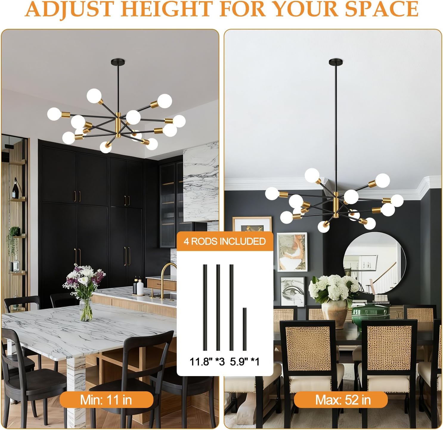 12-Light Black & Brushed Gold Sputnik Chandelier