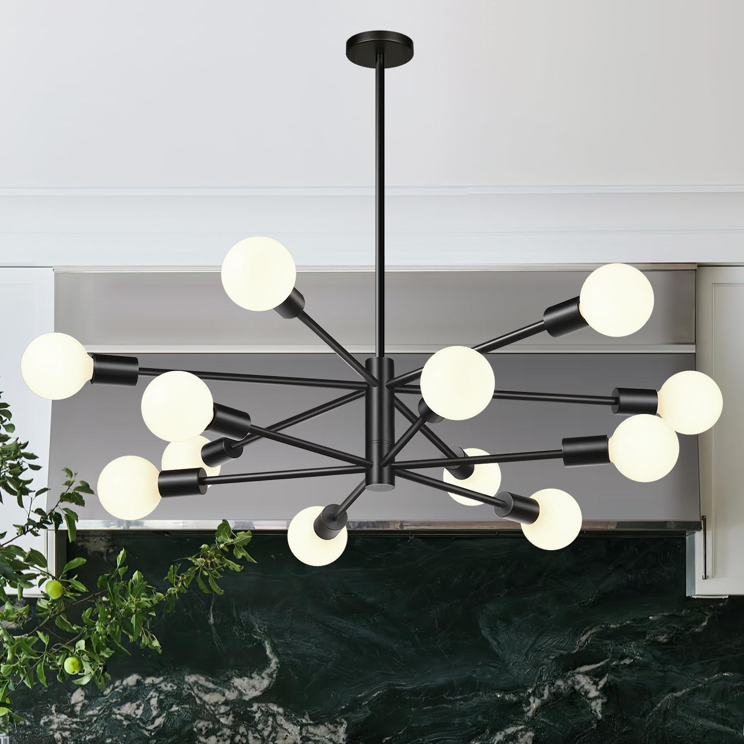 12-Light Modern Sputnik Chandelier in Brushed Gold & Matte Black