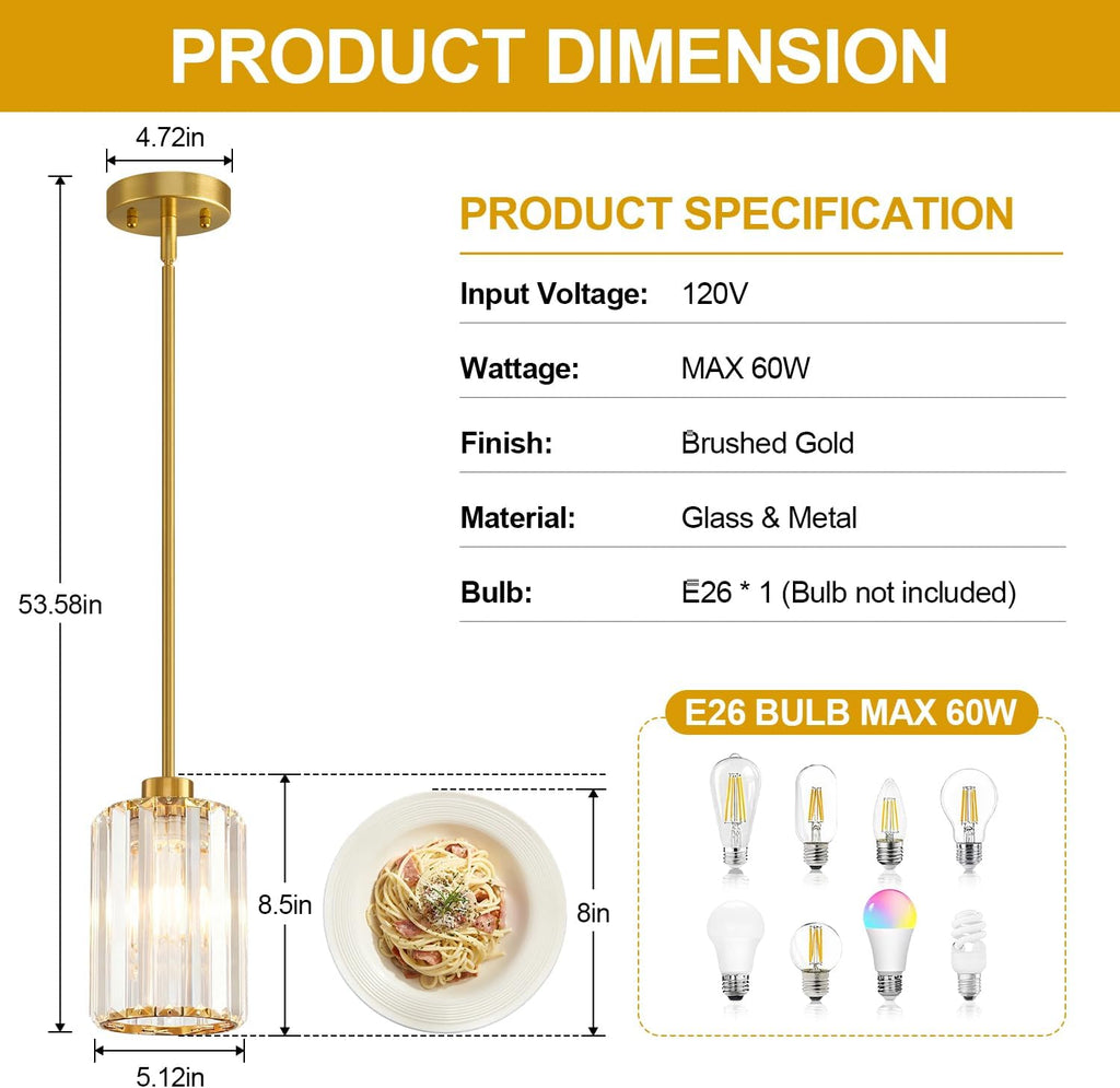 Modern Brushed Gold Crystal Pendant Lights – Set of 3