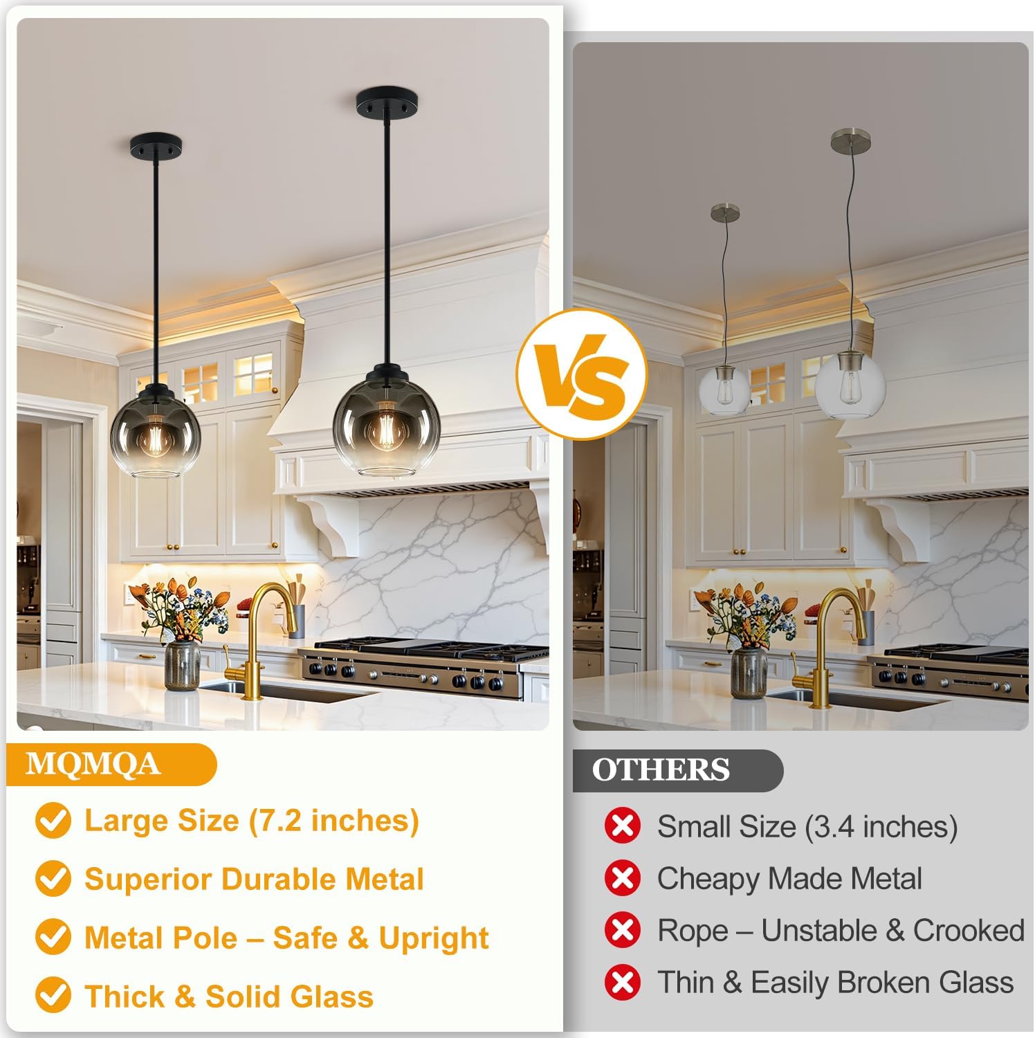 Mid-Century Gradient Gray Glass Globe Pendant Lights – Set of 2