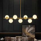 7-Light Mid-Century Gold Sputnik Chandelier with Milky White Glass Globes