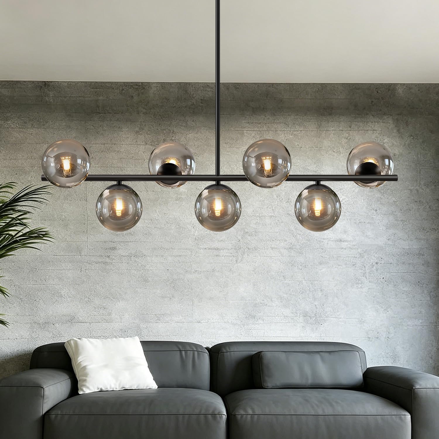 7-Light Mid-Century Gold Sputnik Chandelier with Milk White Glass Globes