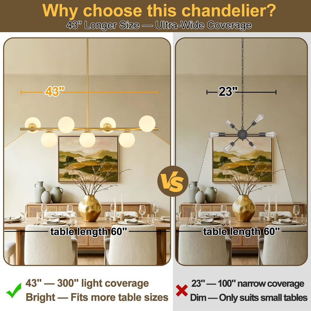 7-Light Mid-Century Gold Sputnik Chandelier with Milky White Glass Globes
