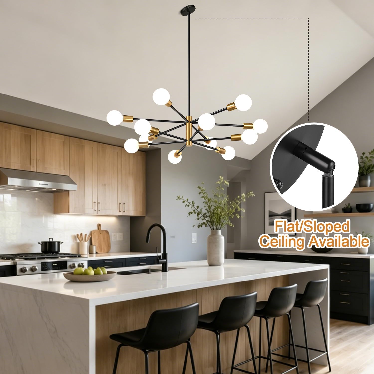 12-Light Black & Brushed Gold Sputnik Chandelier
