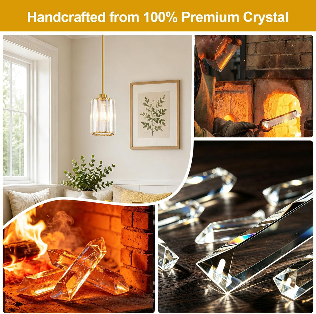 Modern Brushed Gold Crystal Pendant Lights – Set of 3